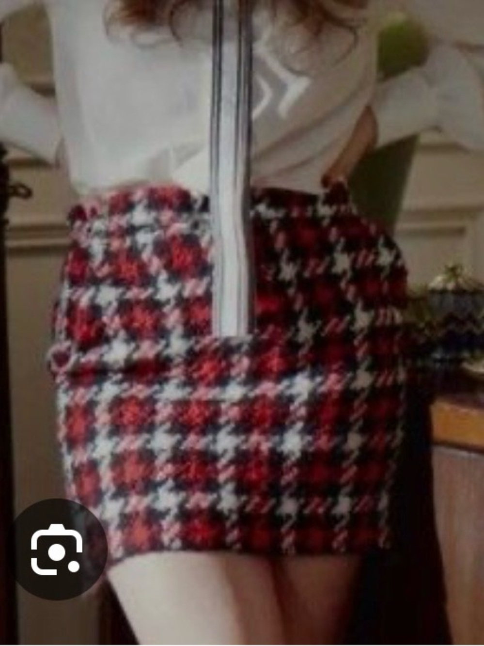 Talbots Red, Black and White Houndstooth wool Midi Skirt